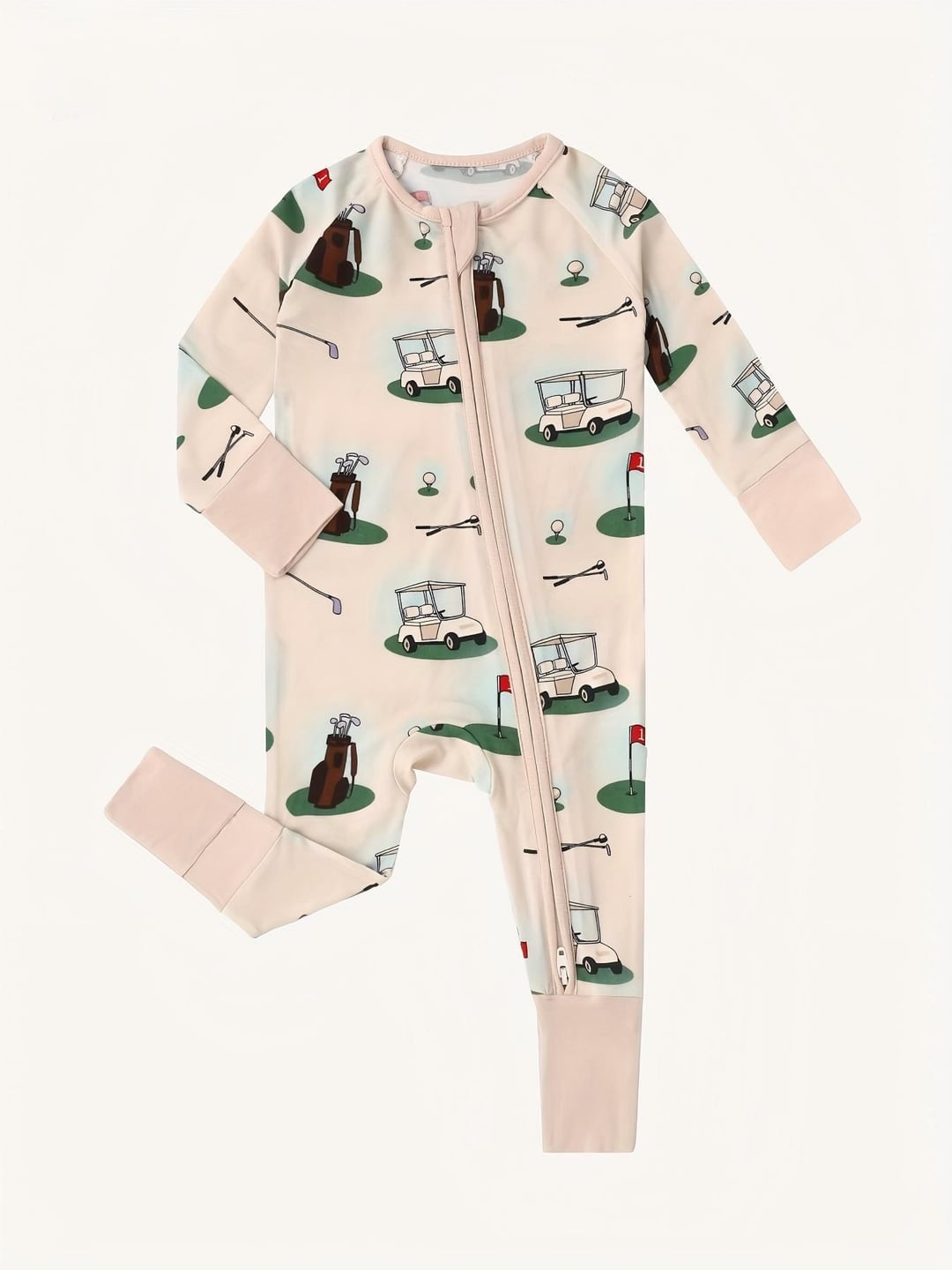 Bamboo Fiber Baby Golf Digital Print Zip-up Romper with Fold-over Footies