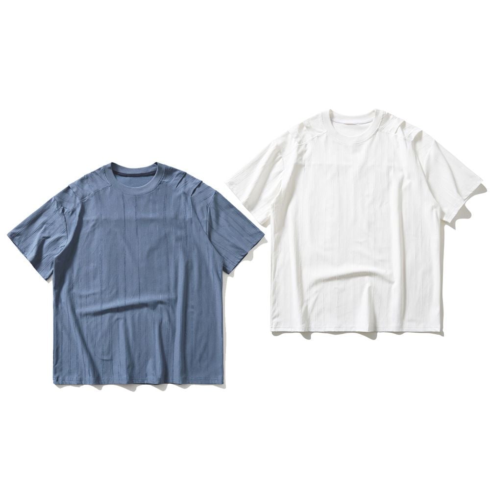 Men's Solid Vertical Striped Texture Short Sleeve T-Shirt, Summer Sports Casual