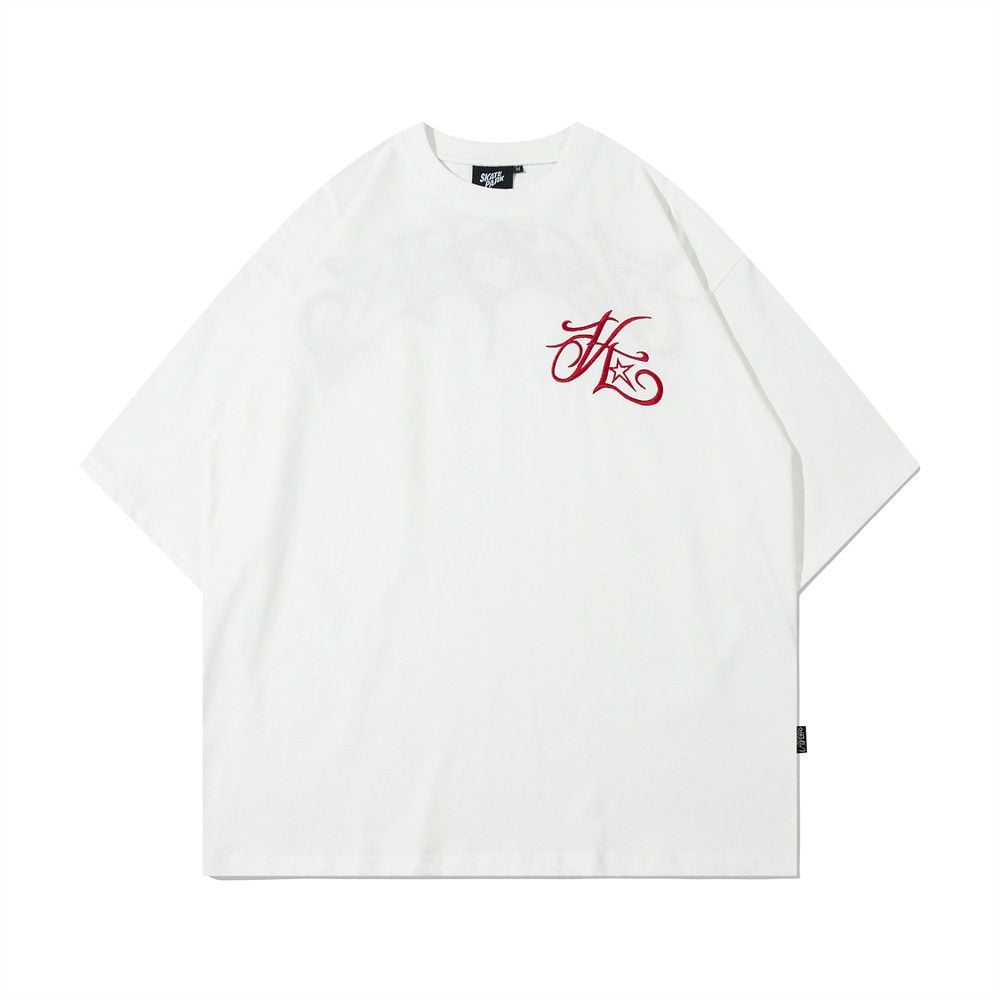 Men's trendy art letter embroidery short-sleeve T-shirt, European & American INS style