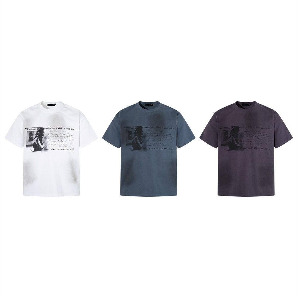 Men’s Vintage Ins Trendy Distressed Portrait Print Short Sleeve T-Shirt