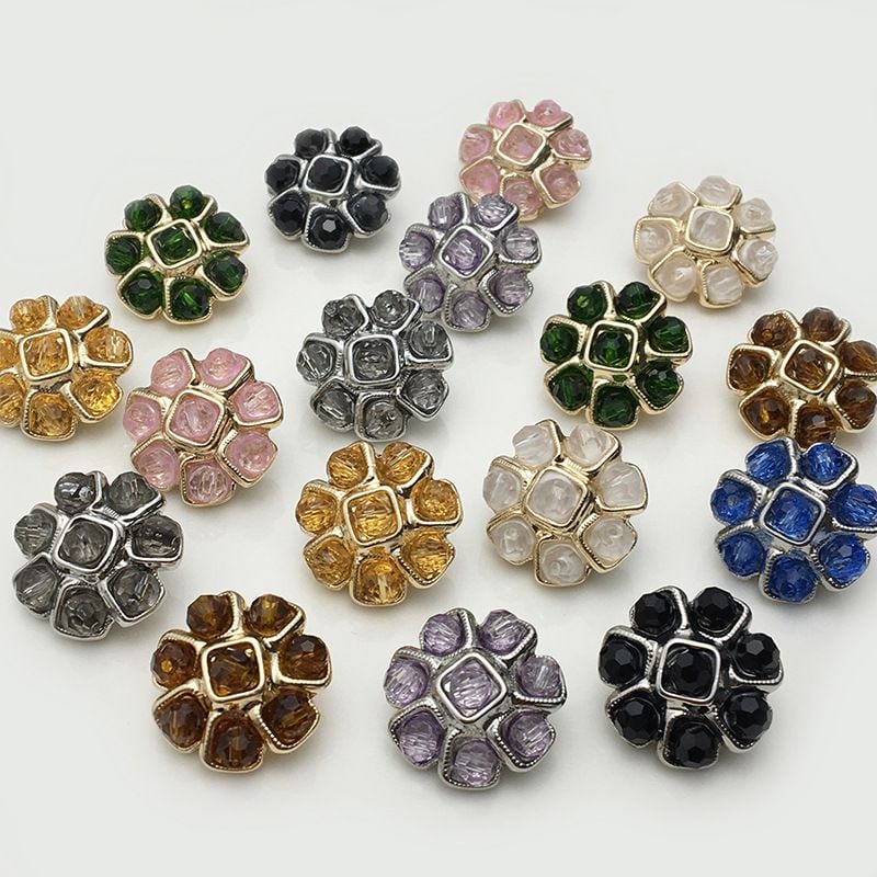 Luxury floral metal button with colorful rhinestones