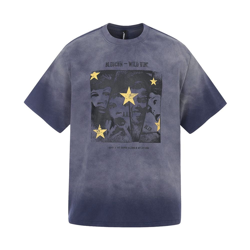 Men's Vintage Gradient Tie Dye Figure Print Tee