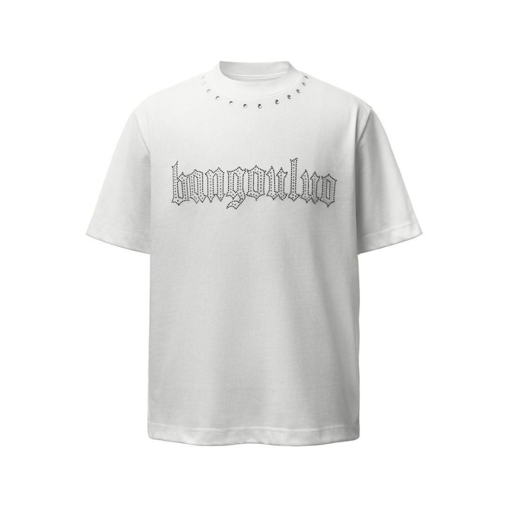 Men's summer loose short-sleeve T-shirt with rhinestone letter print