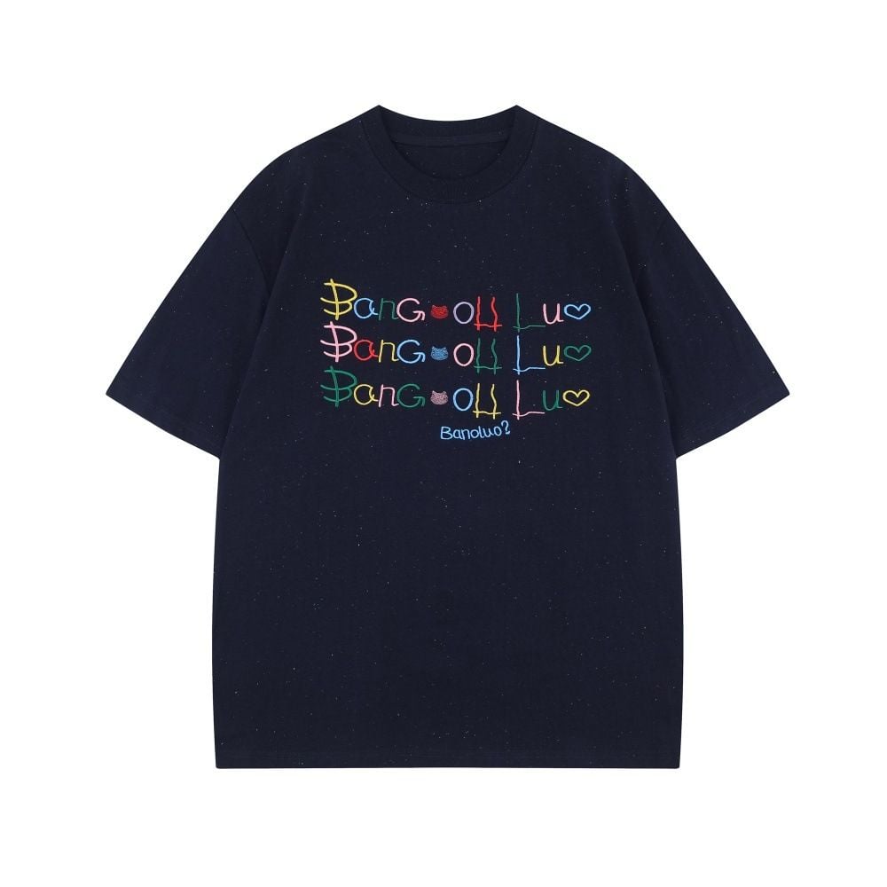 Men's American style creative letter embroidery short-sleeve T-shirt