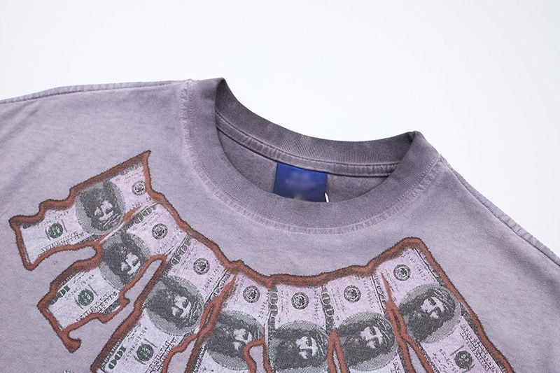 Creative printed gradient vintage rhinestone cotton T-shirt