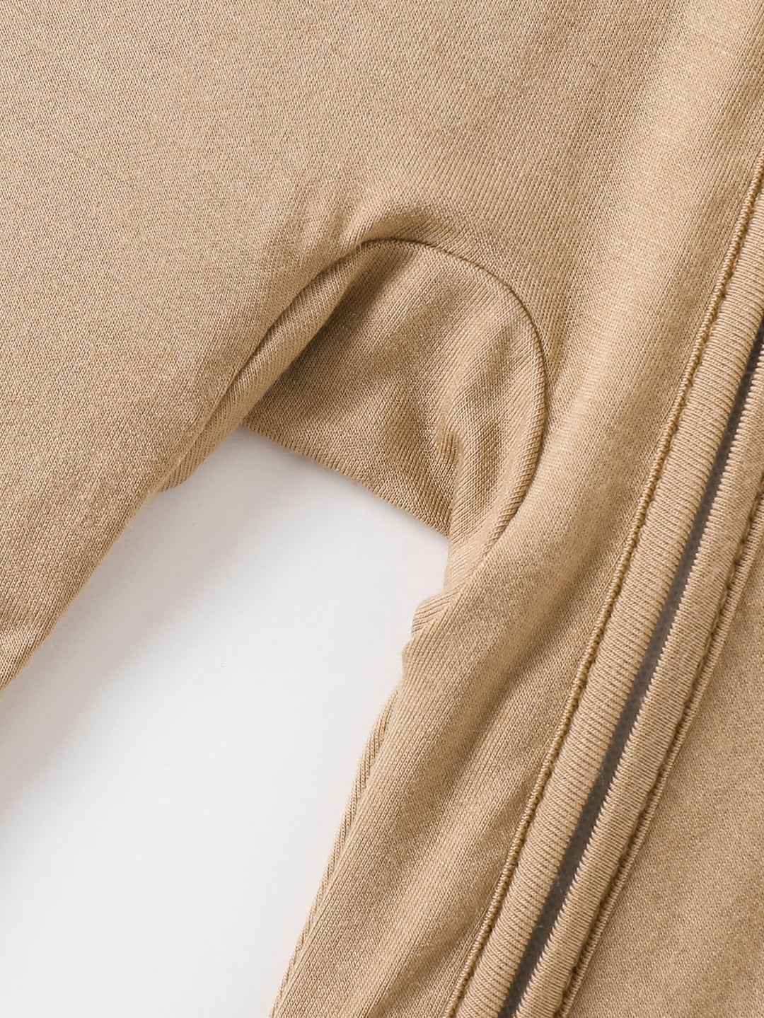 Bamboo Fiber Baby Khaki Solid Color Zipper Footed Onesie with Foldable Mittens