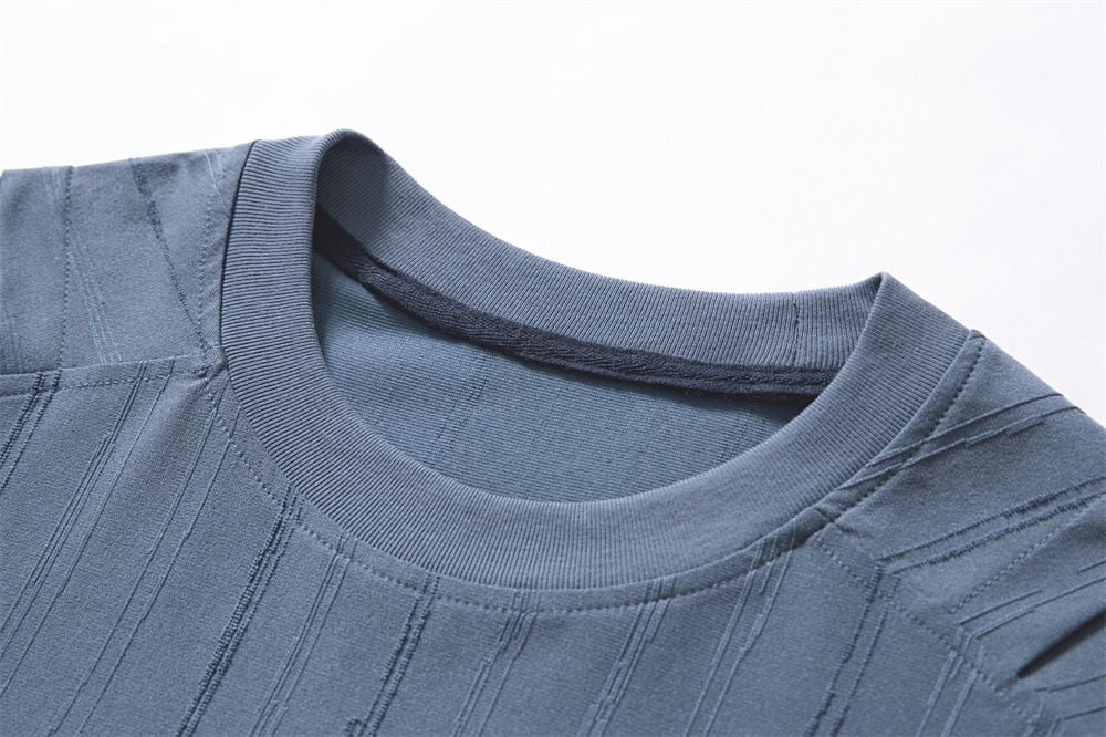 Men's Solid Vertical Striped Texture Short Sleeve T-Shirt, Summer Sports Casual