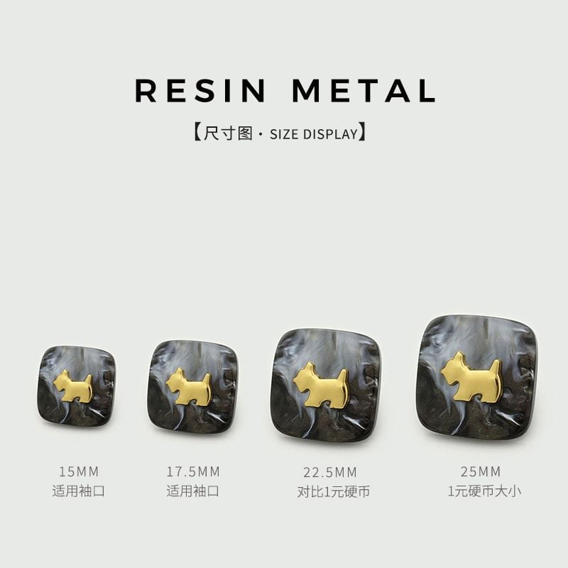 Cute Puppy Metal & Resin Dual-Material Square Buttons