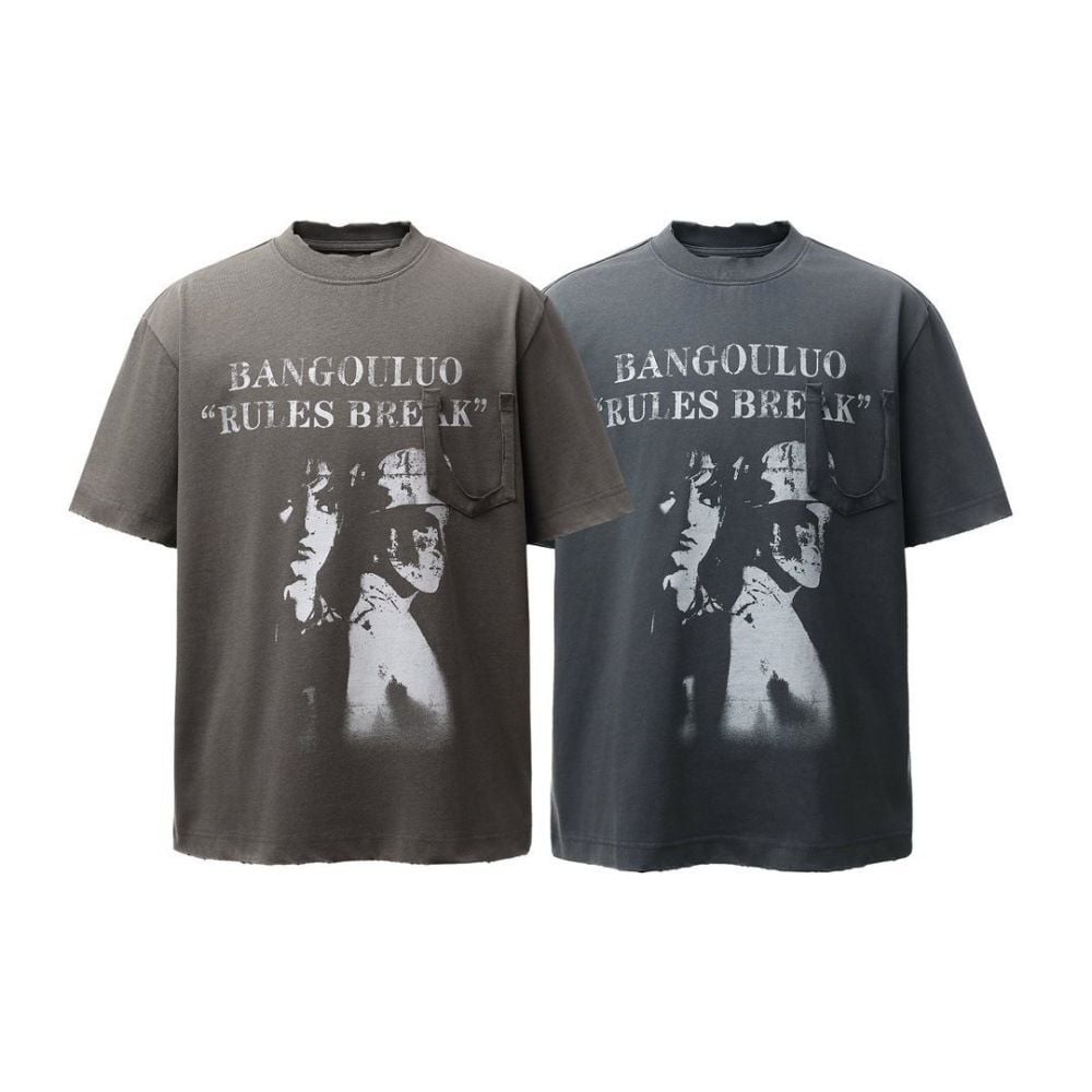 Men's vintage washed printed short-sleeve T-shirt