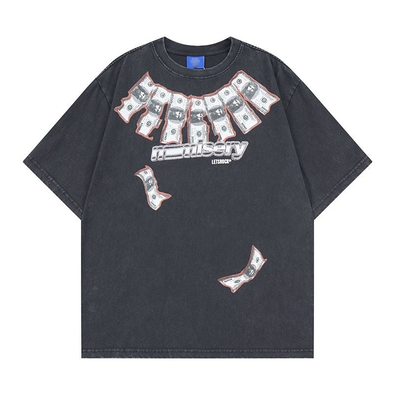 Creative printed gradient vintage rhinestone cotton T-shirt