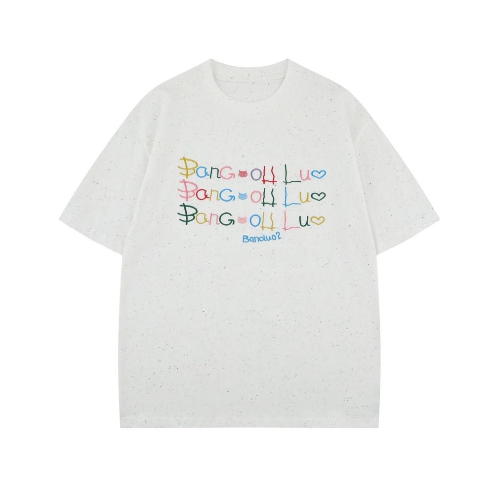 Men's American style creative letter embroidery short-sleeve T-shirt