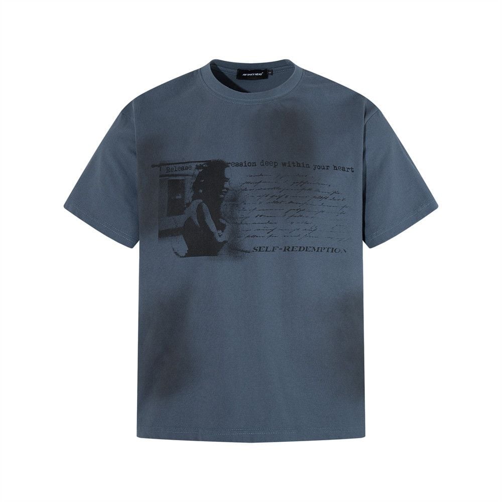 Men’s Vintage Ins Trendy Distressed Portrait Print Short Sleeve T-Shirt