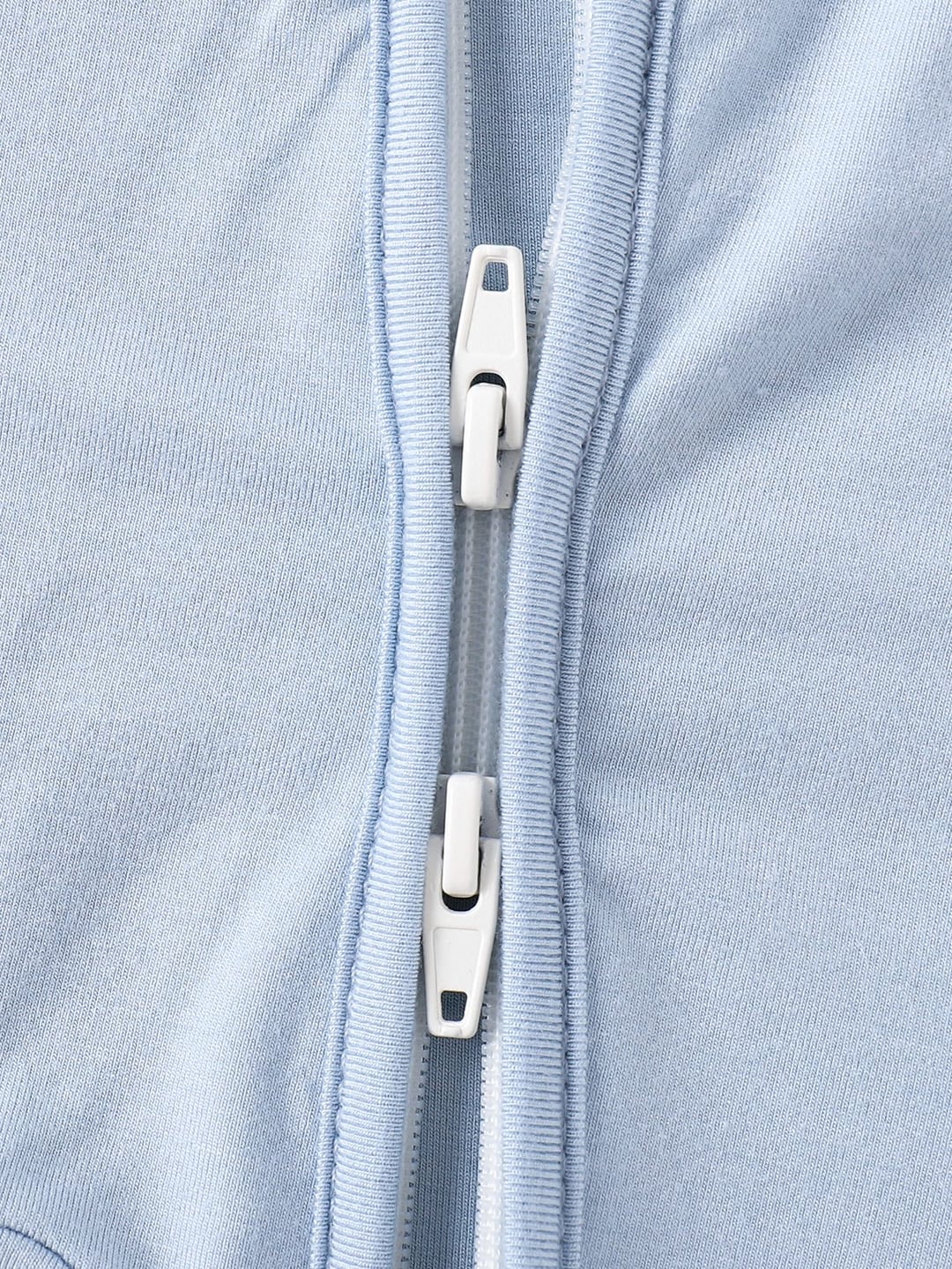 Light Blue Solid Color Bamboo Fiber Baby Zip-up Romper with Fold-over Footies