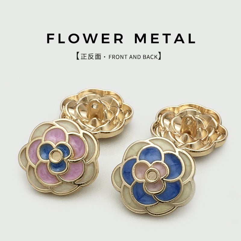 3D flower-shaped enamel metal button