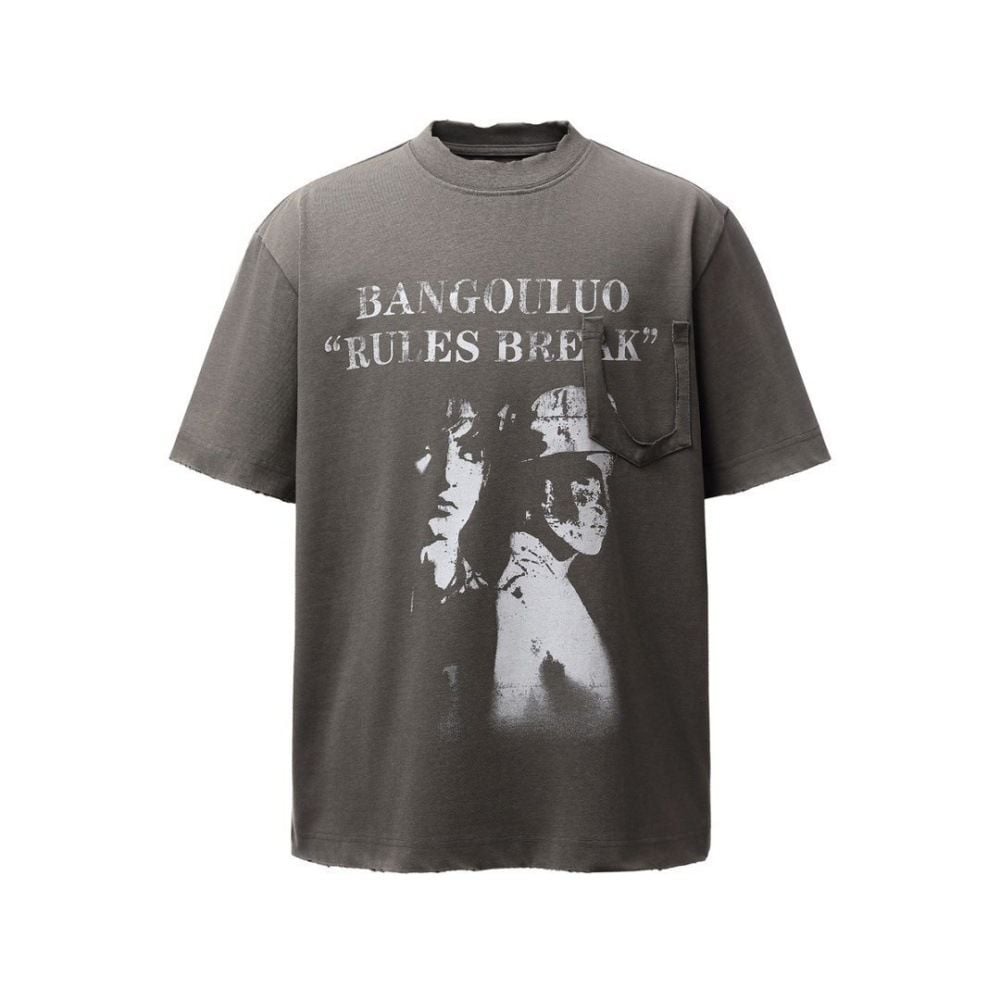 Men's vintage washed printed short-sleeve T-shirt