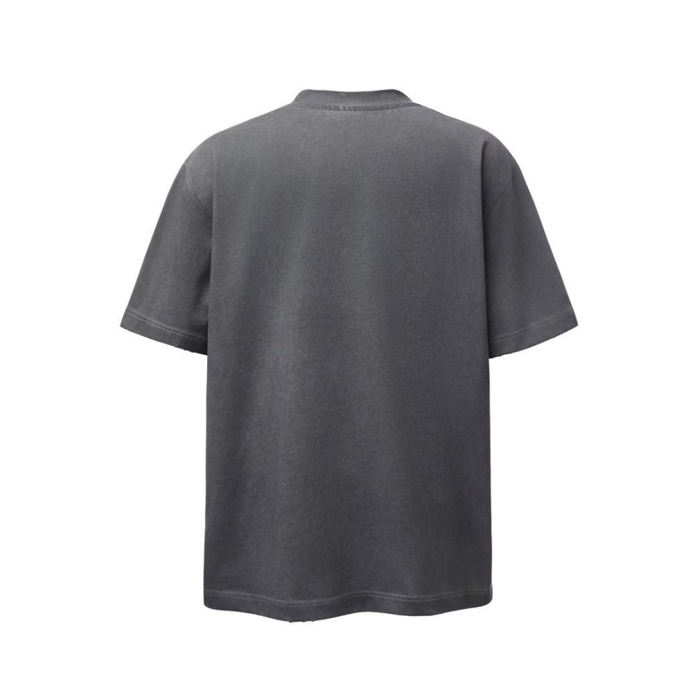 Men's loose casual short-sleeve T-shirt with letter spray paint & vintage dirty wash finish