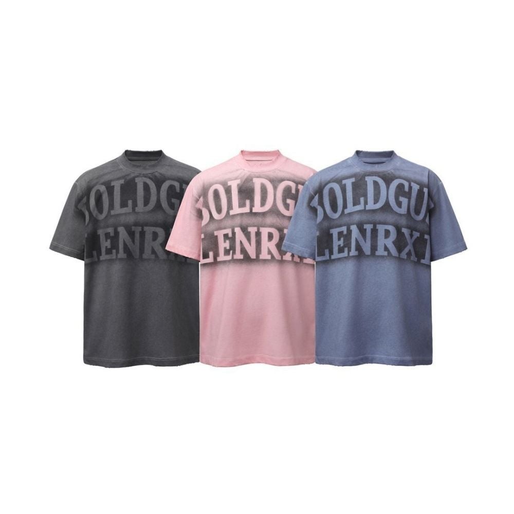 Men's loose casual short-sleeve T-shirt with letter spray paint & vintage dirty wash finish