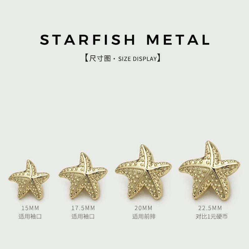 Fashionable starfish-shaped metal button, versatile