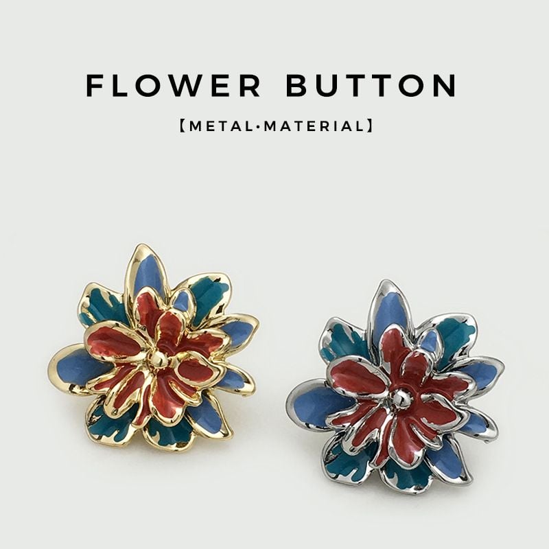 Premium colorful three-dimensional flower-shaped metal button