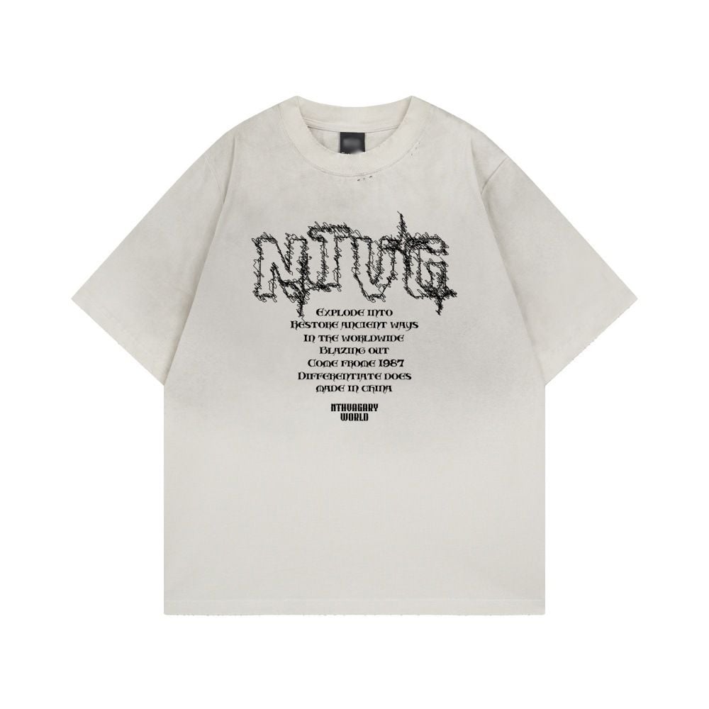 Men's Creative Graffiti Letter Print Short Sleeve T-shirt, 100% Cotton