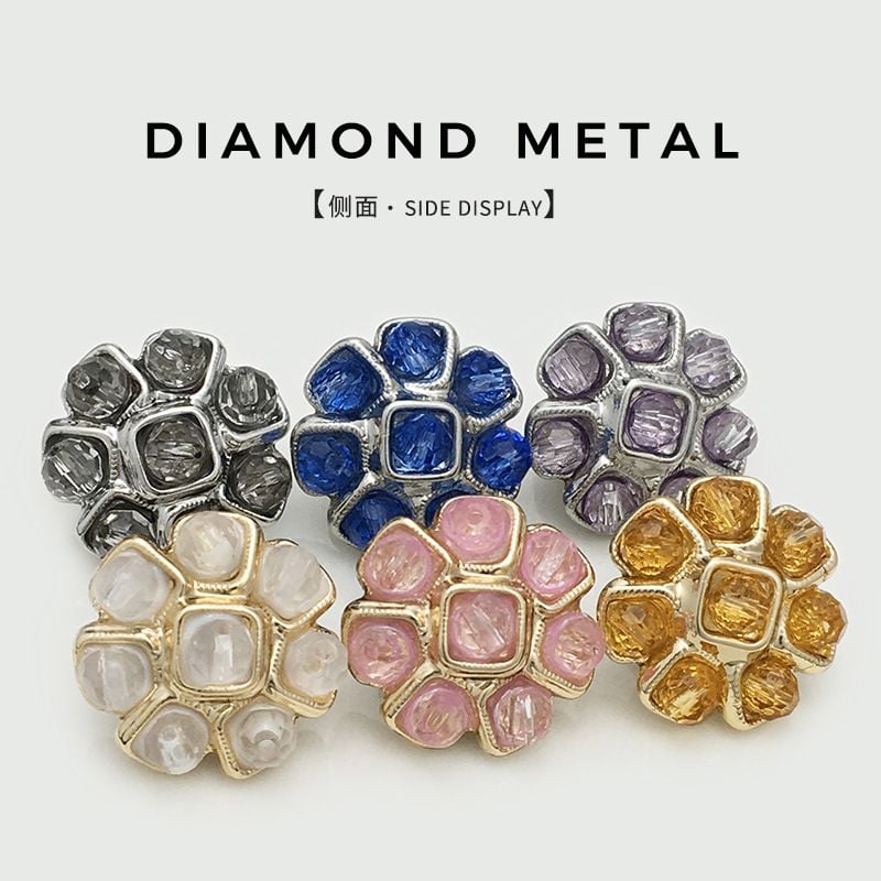 Luxury floral metal button with colorful rhinestones