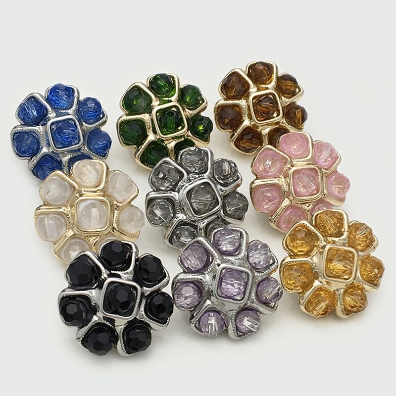 Luxury floral metal button with colorful rhinestones