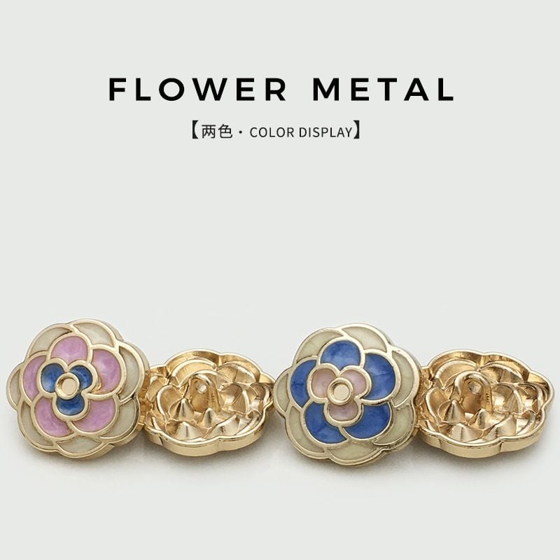 3D flower-shaped enamel metal button
