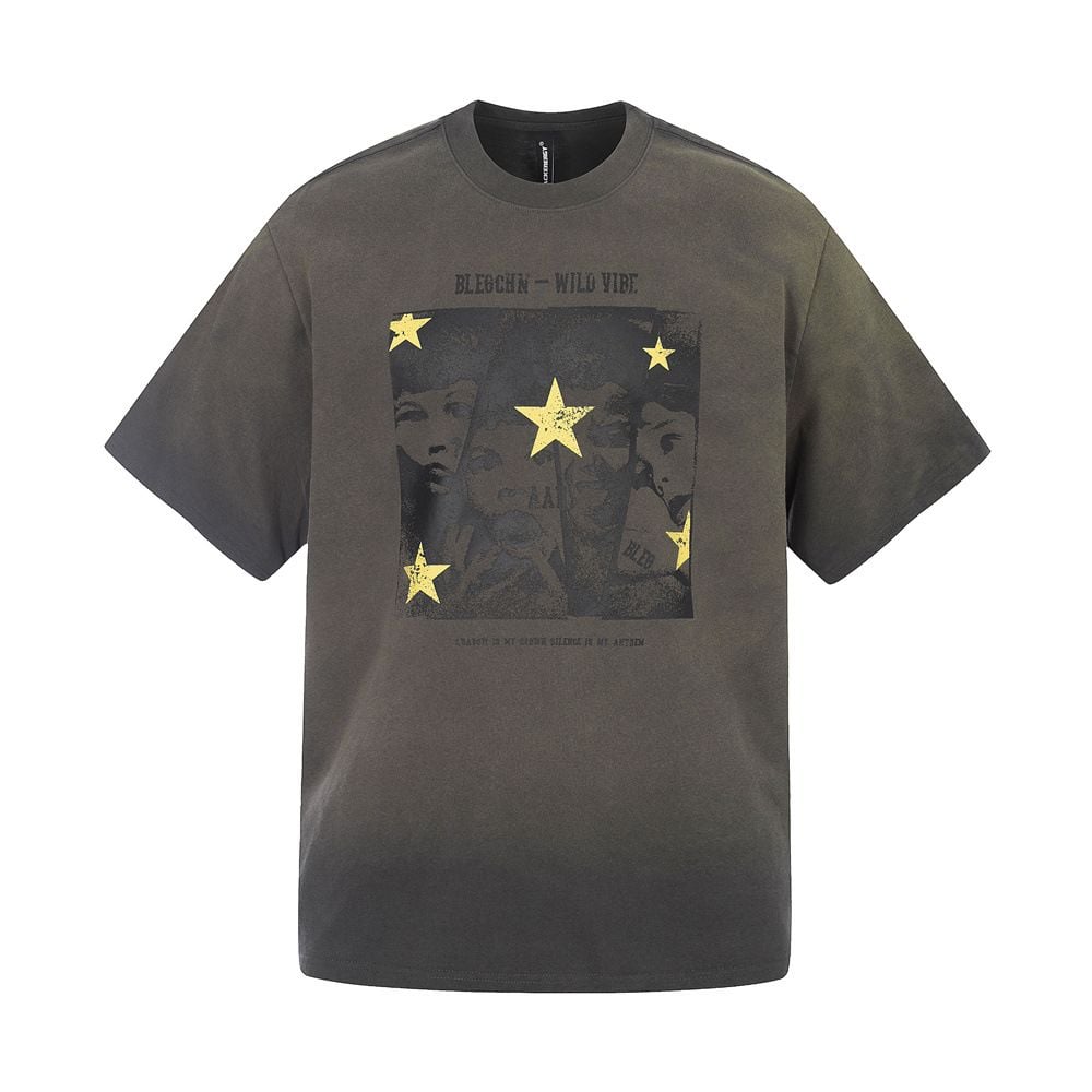 Men's Vintage Gradient Tie Dye Figure Print Tee