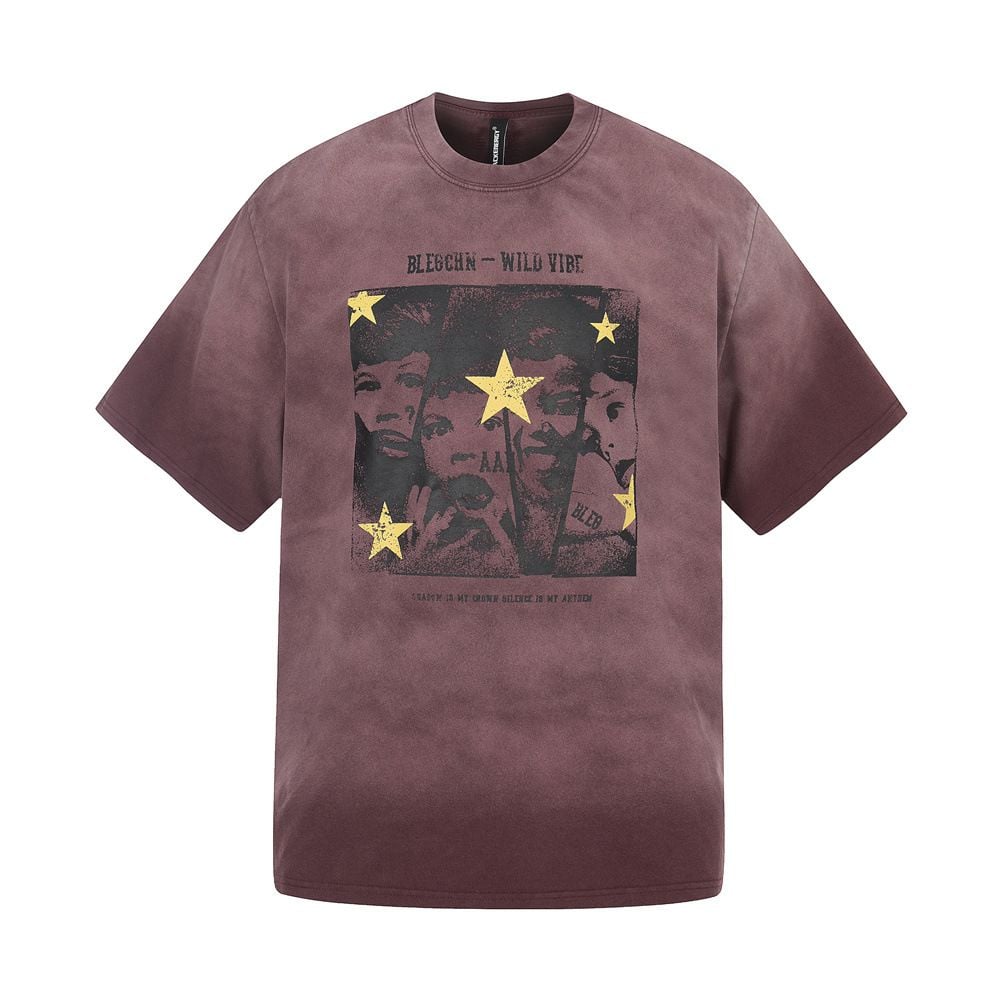 Men's Vintage Gradient Tie Dye Figure Print Tee