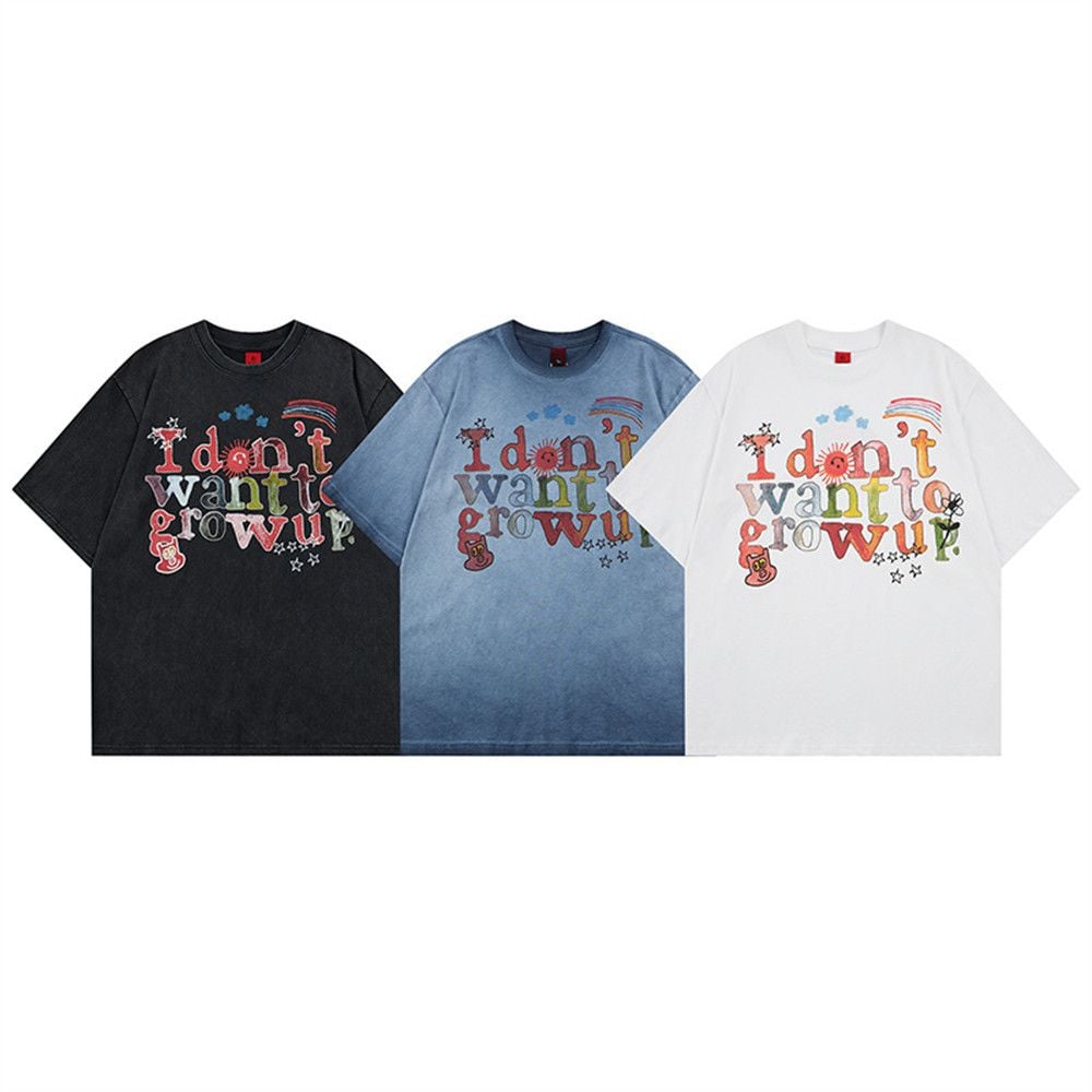 Men's ins vintage T-shirt with graffiti letter print
