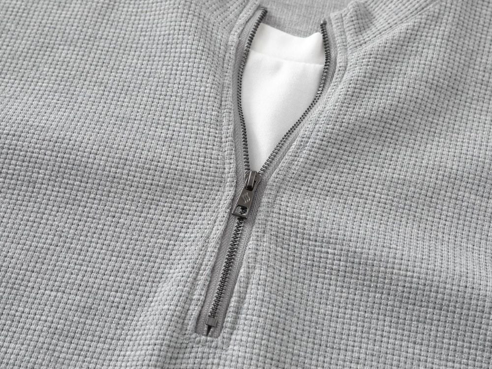 European and American trendy color-block crew neck half-zip waffle casual top