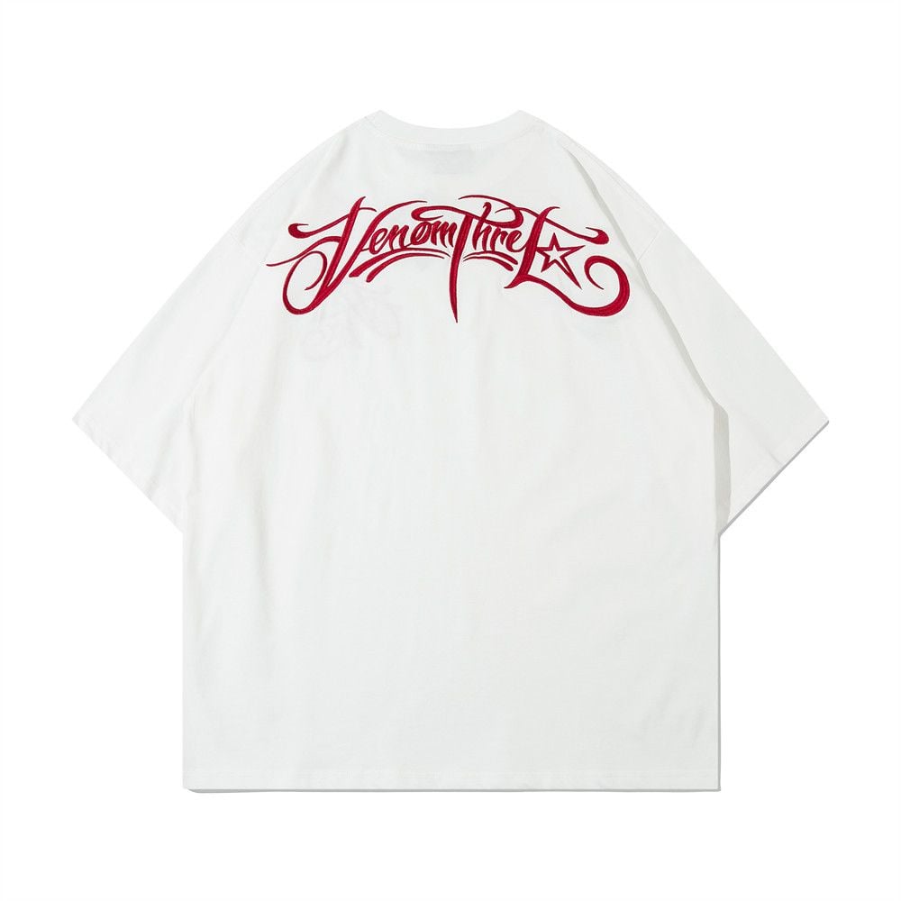 Men's trendy art letter embroidery short-sleeve T-shirt, European & American INS style