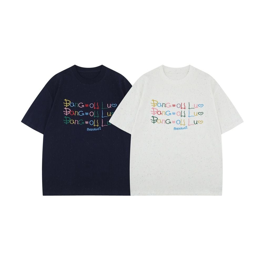 Men's American style creative letter embroidery short-sleeve T-shirt