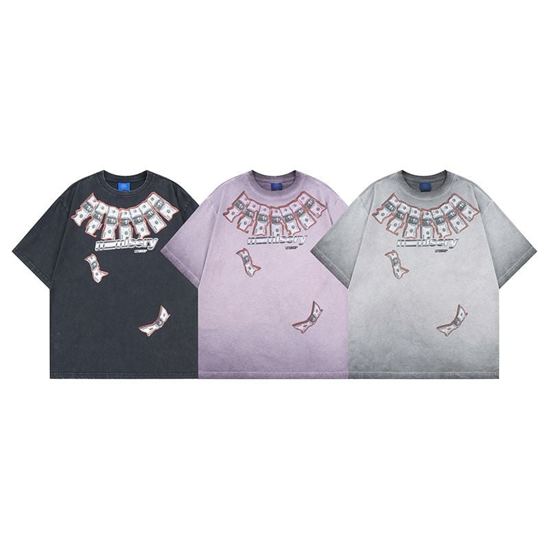 Creative printed gradient vintage rhinestone cotton T-shirt