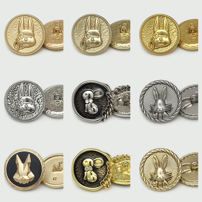 Three-Dimensional Rabbit Shaped Metal Buttons