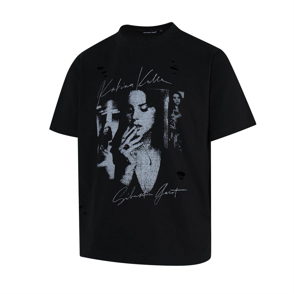 Men's vintage punk washed cotton printed short-sleeve T-shirt for summer