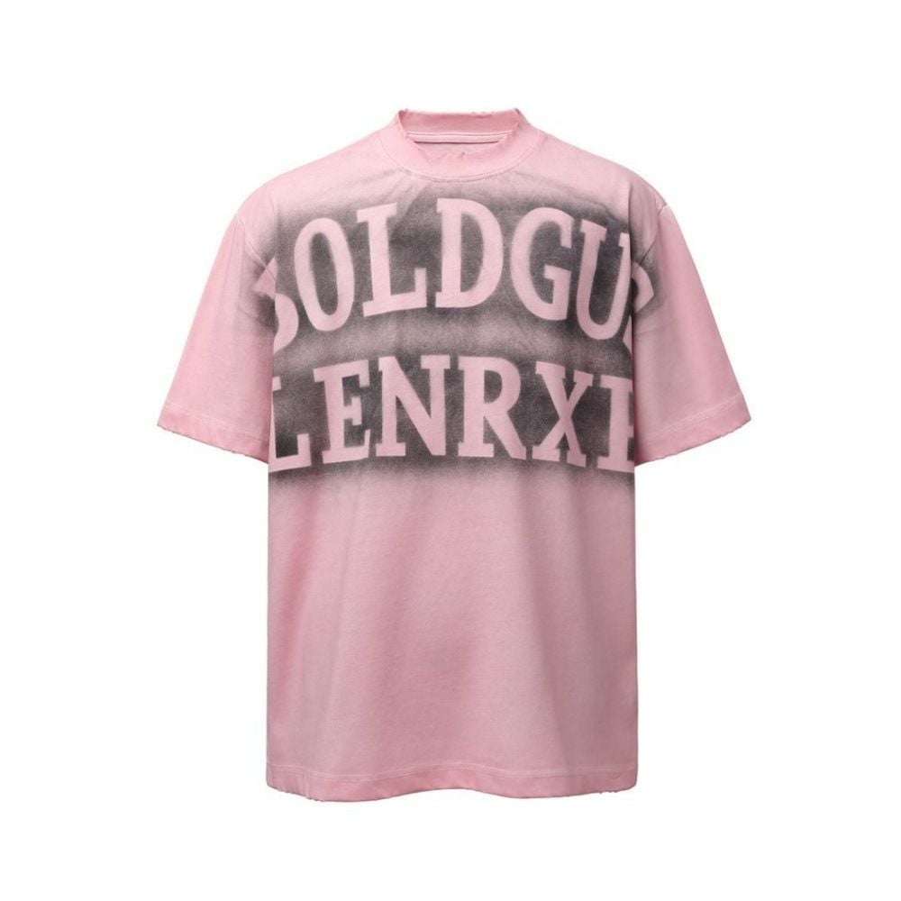 Men's loose casual short-sleeve T-shirt with letter spray paint & vintage dirty wash finish