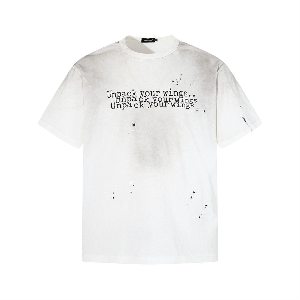 Men's Spray Dye Gradient Dirty-Wash Short Sleeve T-Shirt, Punk Letter Print