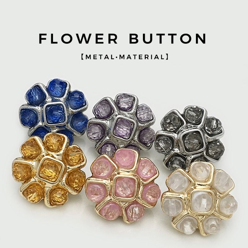 Luxury floral metal button with colorful rhinestones