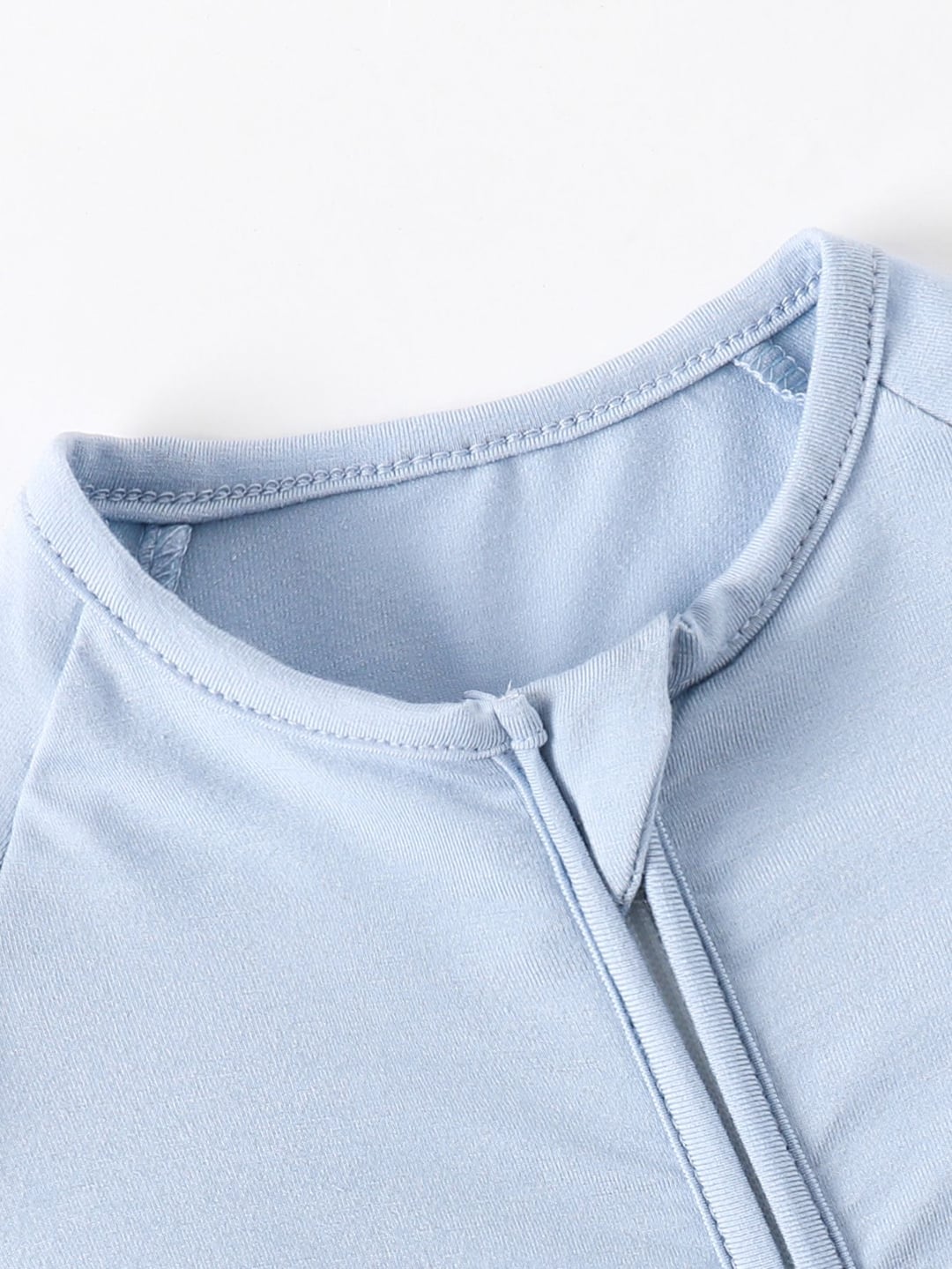 Light Blue Solid Color Bamboo Fiber Baby Zip-up Romper with Fold-over Footies