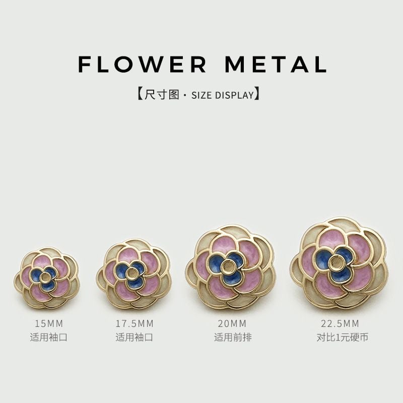3D flower-shaped enamel metal button