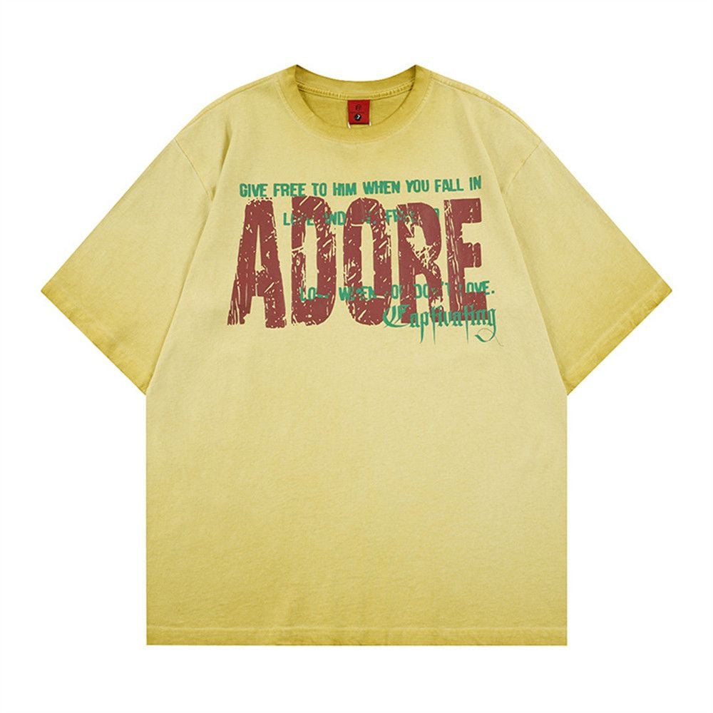 Vintage Letter Print Cotton Short-Sleeve T-Shirt, Ins Streetwear