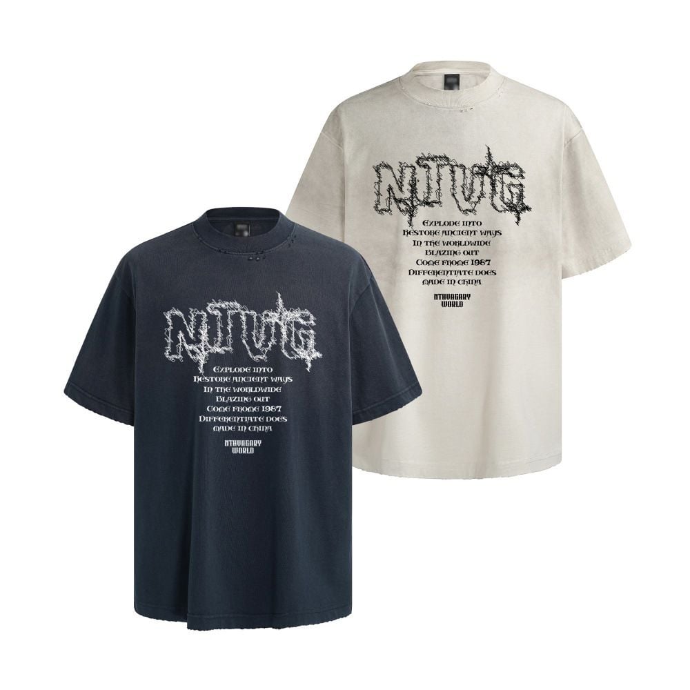 Men's Creative Graffiti Letter Print Short Sleeve T-shirt, 100% Cotton