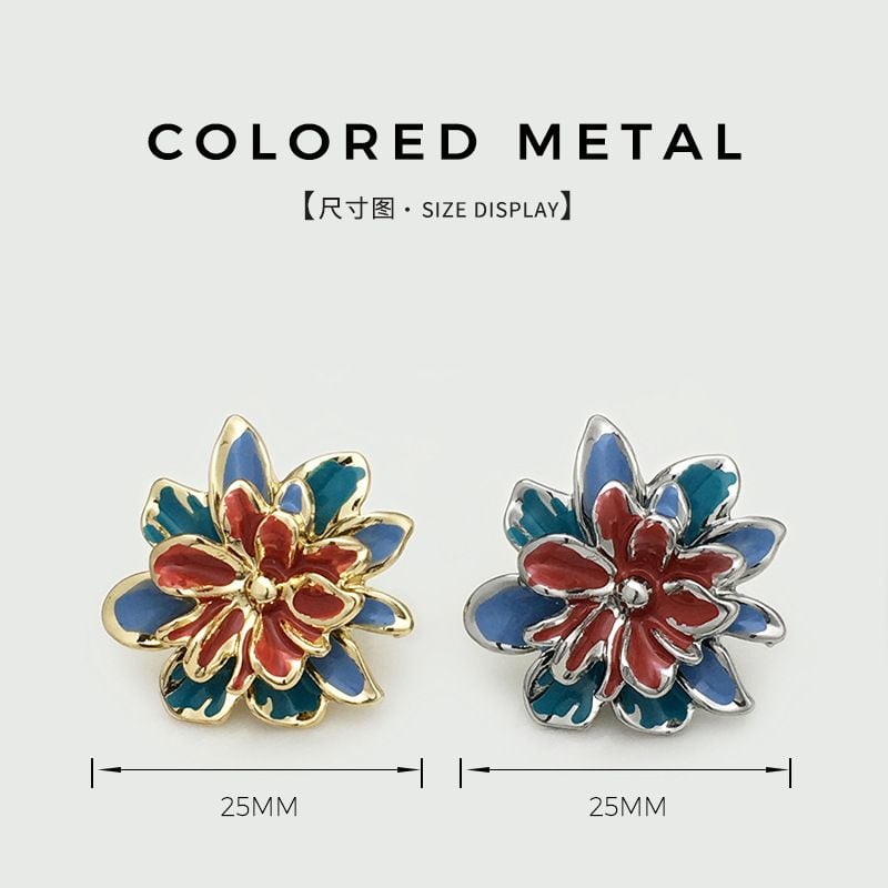 Premium colorful three-dimensional flower-shaped metal button