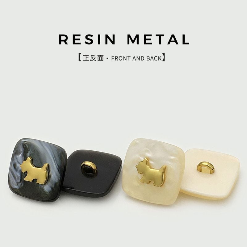 Cute Puppy Metal & Resin Dual-Material Square Buttons