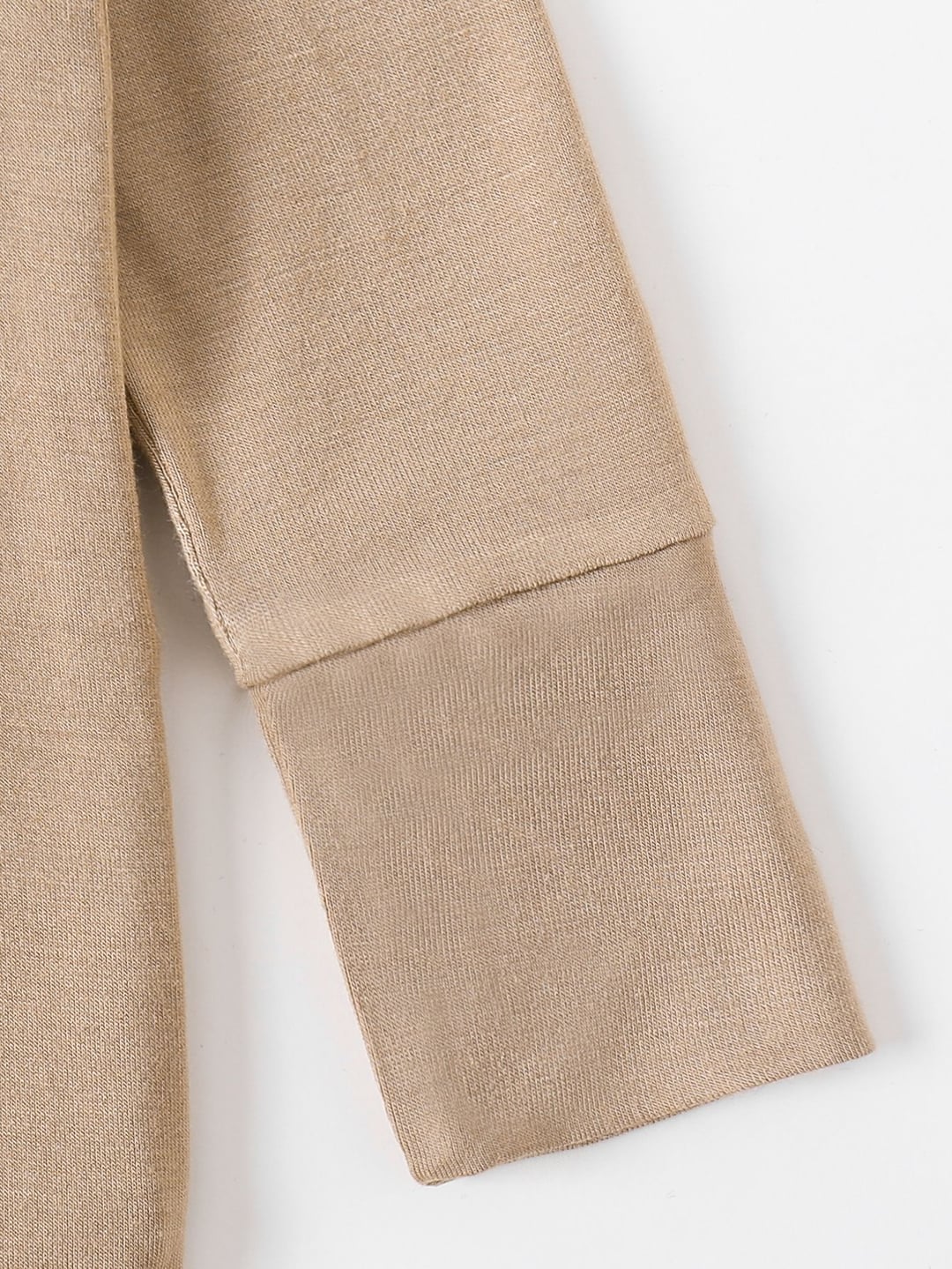 Bamboo Fiber Baby Khaki Solid Color Zipper Footed Onesie with Foldable Mittens