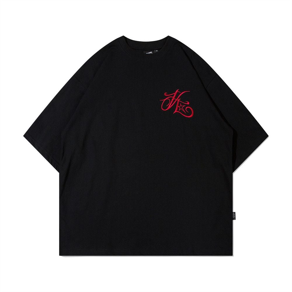 Men's trendy art letter embroidery short-sleeve T-shirt, European & American INS style