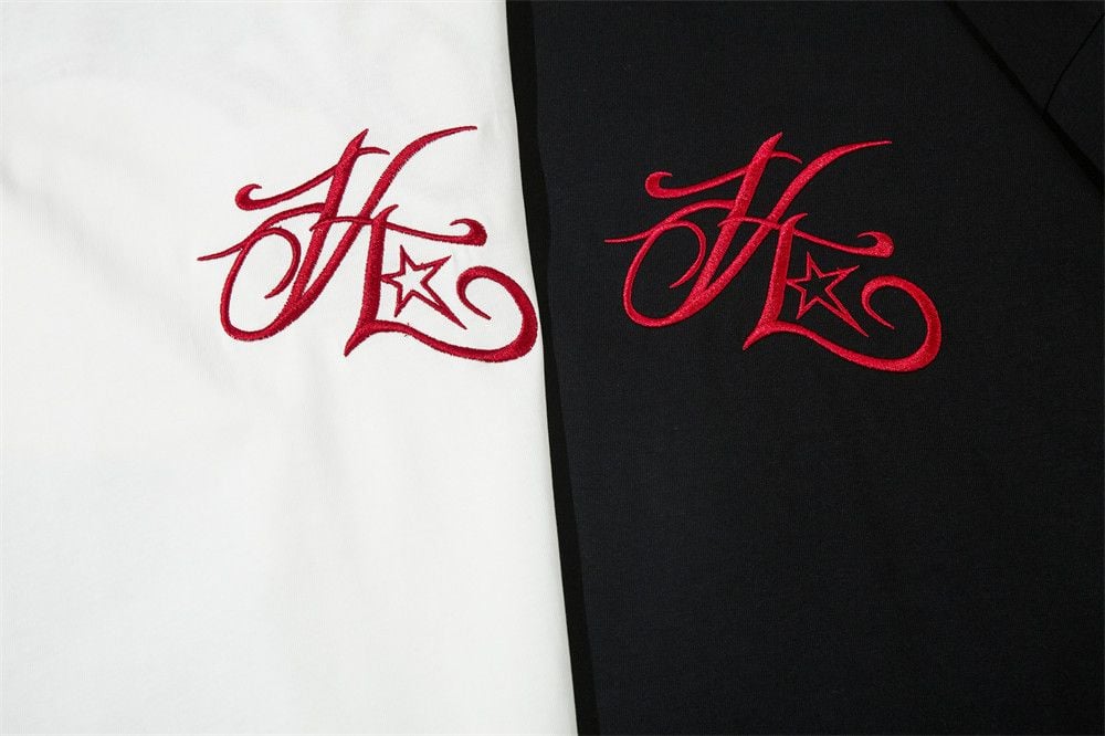 Men's trendy art letter embroidery short-sleeve T-shirt, European & American INS style