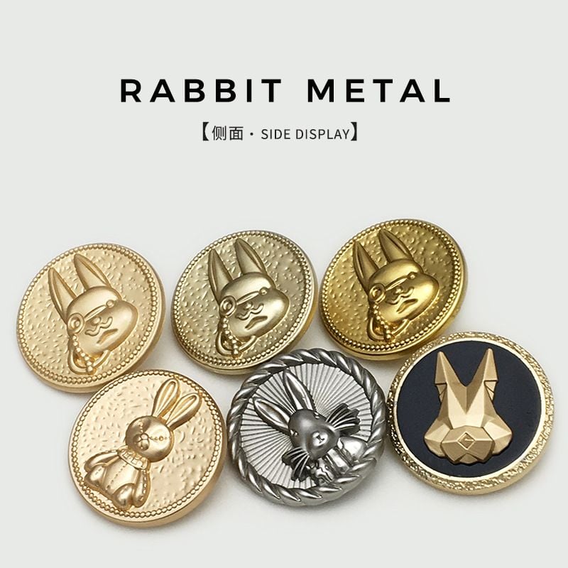 Three-Dimensional Rabbit Shaped Metal Buttons