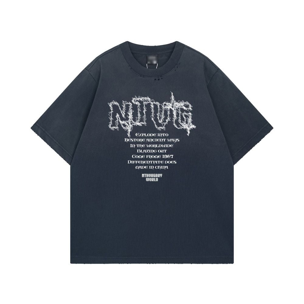 Men's Creative Graffiti Letter Print Short Sleeve T-shirt, 100% Cotton